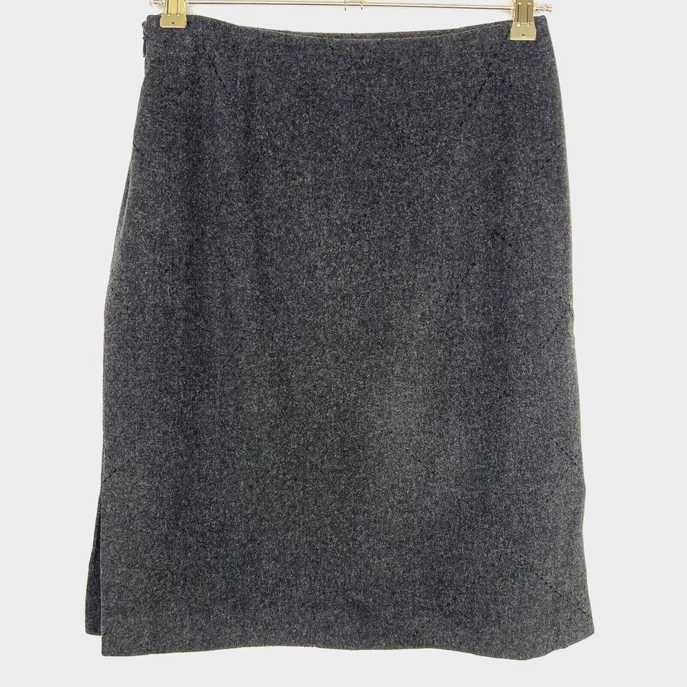Casual Corner Vintage Pencil Skirt 4 Gray Wool Cashmere Diamond Cut Side Slits